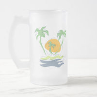 Tropical island beach scenery. Outline palm tree