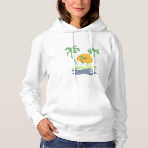 Tropical island beach scenery. Outline palm tree  Hoodie