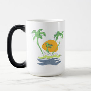 Tropical island beach scenery. Outline palm tree  Magic Mug