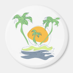 Tropical island beach scenery. Outline palm tree Magnet