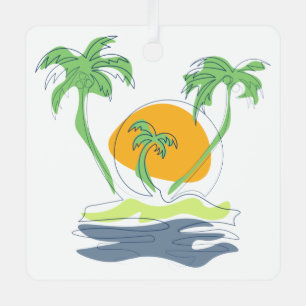 Tropical island beach scenery. Outline palm tree  Metal Tree Decoration