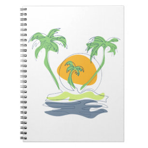Tropical island beach scenery. Outline palm tree  Notebook