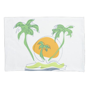 Tropical island beach scenery. Outline palm tree Pillowcase