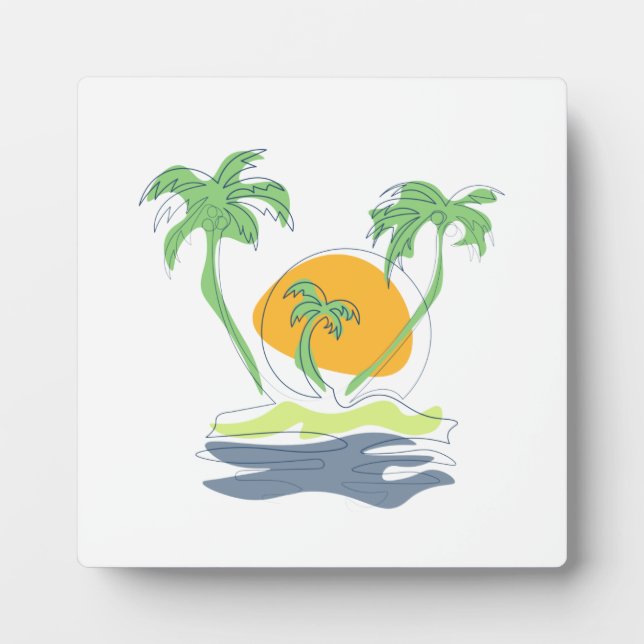 Tropical island beach scenery. Outline palm tree Plaque (Front)