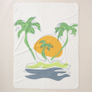 Tropical island beach scenery. Outline palm tree Sherpa Blanket
