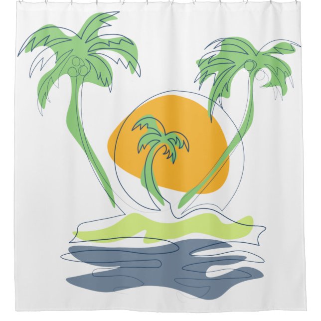 Tropical island beach scenery. Outline palm tree  Shower Curtain (Front)