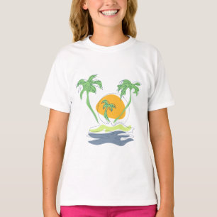 Tropical island beach scenery. Outline palm tree T-Shirt