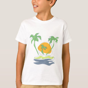 Tropical island beach scenery. Outline palm tree  T-Shirt