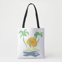 Tropical island beach scenery. Outline palm tree T