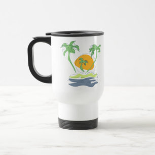 Tropical island beach scenery. Outline palm tree Travel Mug