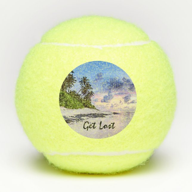 Tropical Island Beach Sunset Get Lost Tennis Balls (Front)