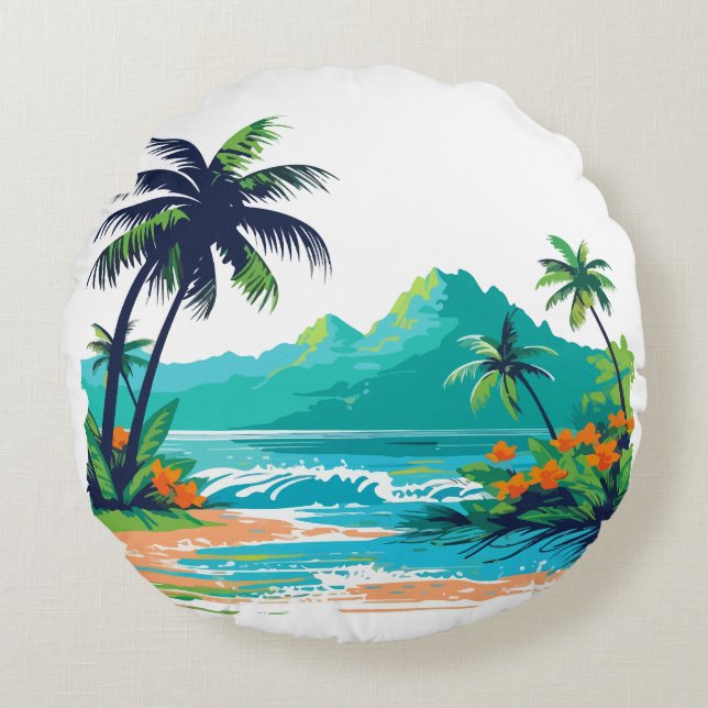 Tropical Island Beach Throw Pillow Cover (Front)