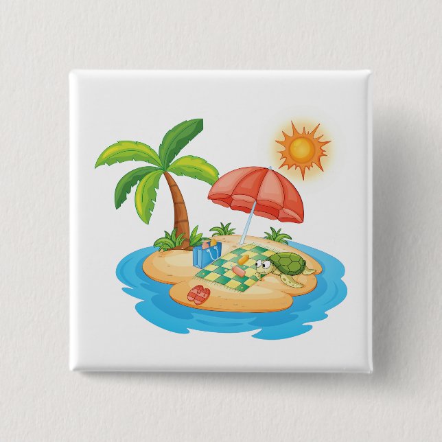 Tropical Island Beach Turtle Palm Tree Picnic 15 Cm Square Badge (Front)