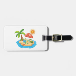 Tropical Island Beach Turtle Palm Tree Picnic Luggage Tag