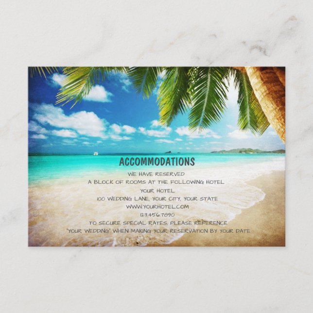 Tropical Island Beach Wedding Accommodation Cards (Front)