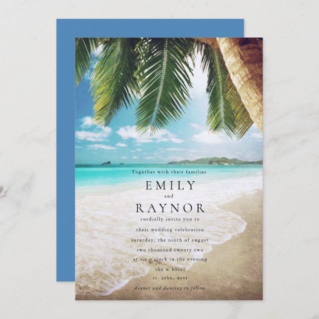 Tropical Island Beach Wedding Invitation (Front/Back)