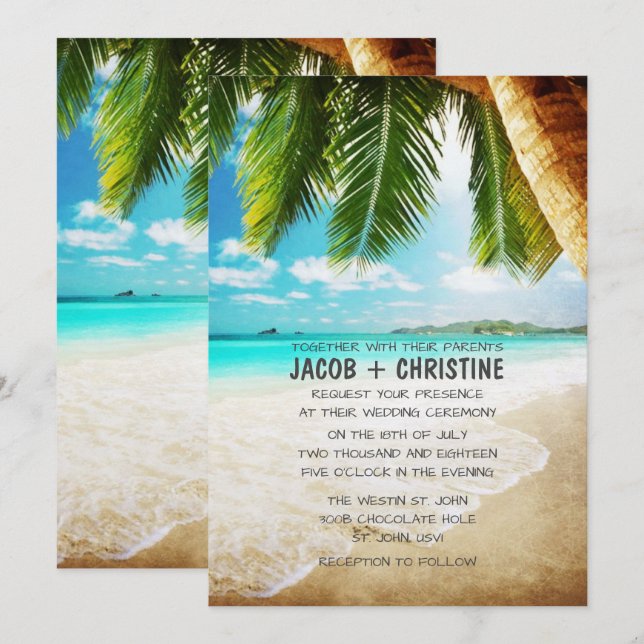Tropical Island Beach Wedding Invitation (Front/Back)