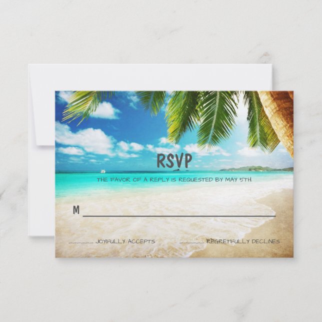 Tropical Island Beach Wedding RSVP Card (Front)