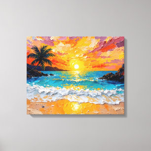 Tropical Island Beach Wrapped Canvas   Coastal Oce