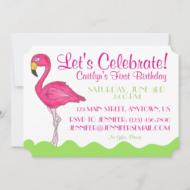 Tropical Island Bird Pink Flamingo Birthday Party Invitation (Front)