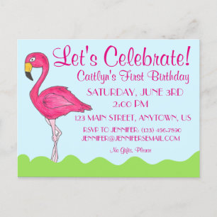 Tropical Island Bird Pink Flamingo Birthday Party Invitation Postcard