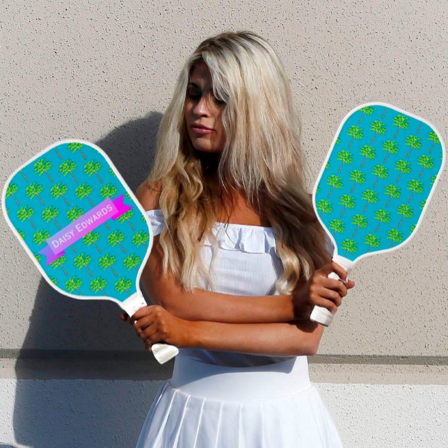 Tropical Island Blue Palm Tree Pickleball Paddle (If you're an island girl, you'll love this personalized palm tree  pickleball paddle!)