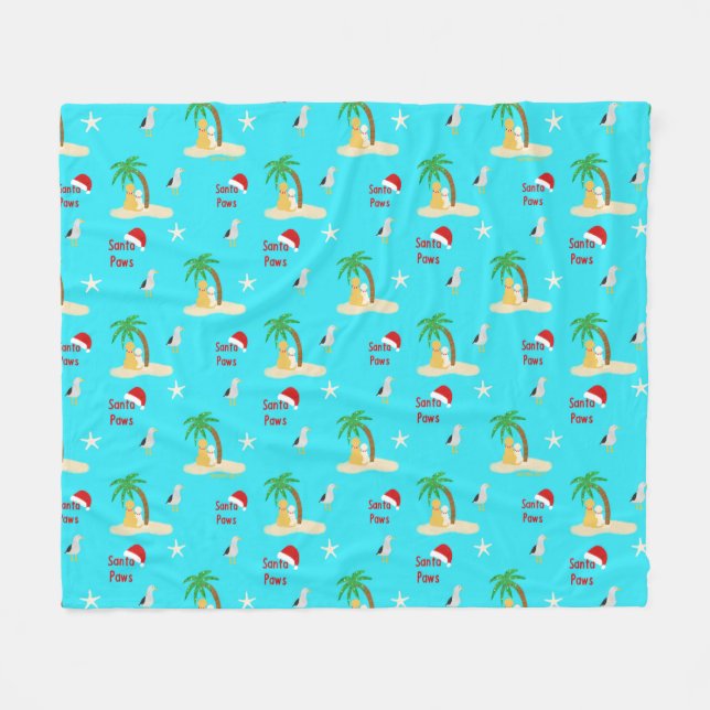 Tropical Island Christmas Dogs Fleece Blanket (Front (Horizontal))