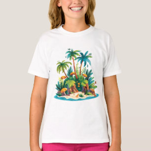 Tropical Island – Colorful Beach Scene with Palm T-Shirt