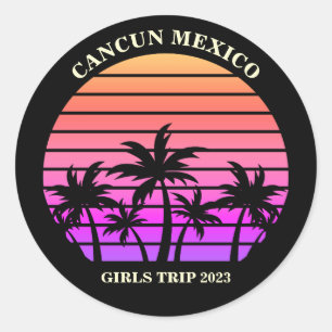 Tropical Island Custom Beach Palm Tree Girls Trip Classic Round Sticker