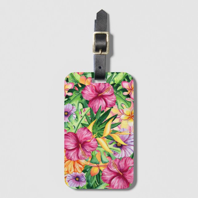 Tropical island destination Hawaiian flowers chic Luggage Tag (Front Vertical)
