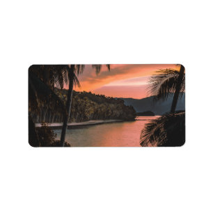 Tropical Island Evening Palm Tree Sunset Label