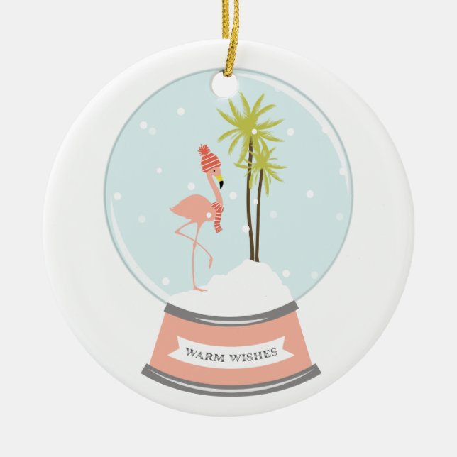 Tropical Island Flamingo Christmas - Pink Ceramic Tree Decoration (Front)