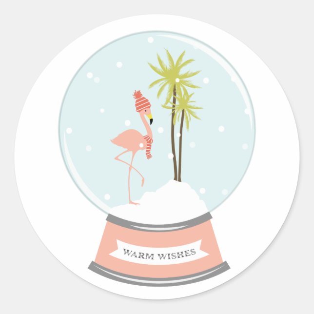Tropical Island Flamingo Christmas - Pink Classic Round Sticker (Front)