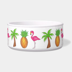 Tropical Island Flamingo Pineapple Pet Dog Bowl