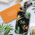 Tropical Island Floral Monogram Script Gold Black Luggage Tag<br><div class="desc">Bring a bit of elegant tropical hospitality with you wherever you travel, when you use this chic, modern luggage tag. Stunning, sophisticated, colourful, tropical watercolor birds of paradise flowers, faux gold glitter, and personalised calligraphy script with a bold monogram initial, overlay a dramatic black background. Personalise with your name and...</div>