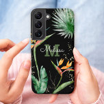 Tropical Island Floral Monogram Script Gold Black Samsung Galaxy Case<br><div class="desc">Stunning, sophisticated, colourful, tropical watercolor birds of paradise flowers, faux gold glitter, and personalised calligraphy script with a bold monogram initial, overlay a dramatic black background on this chic, elegant, modern cell phone case. Personalise with your name and monogram. Makes a fun and stylish statement every time you use it....</div>