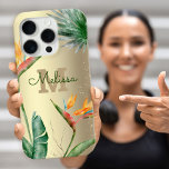 Tropical Island Floral Monogram Script Gold Foil<br><div class="desc">Stunning, sophisticated, colourful, tropical watercolor birds of paradise flowers, faux gold glitter, and personalised calligraphy script with a bold monogram initial, overlay a stylish, glam brushed gold foil background on this chic, elegant, modern cell phone case. Personalise with your name and monogram. Makes a fun and stylish statement every time...</div>