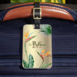 Tropical Island Floral Monogram Script Gold Foil  Luggage Tag<br><div class="desc">Bring a bit of elegant tropical hospitality with you wherever you travel, when you use this chic, modern luggage tag. Stunning, sophisticated, colourful, tropical watercolor birds of paradise flowers, faux gold glitter, and personalised calligraphy script with a bold monogram initial, overlay a stylish, glam brushed gold foil background. Personalise with...</div>