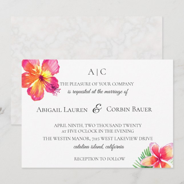 Tropical Island Floral Wedding Invitation (Front/Back)