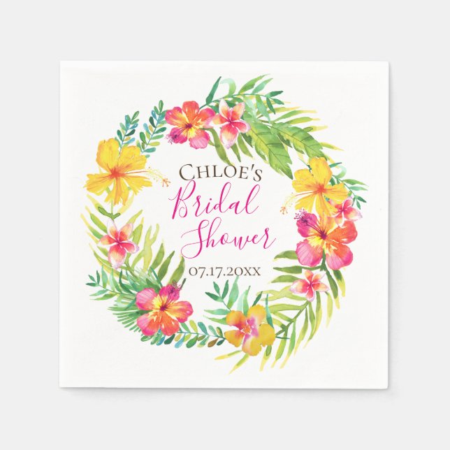 Tropical Island Floral Wreath Personalised Napkin (Front)