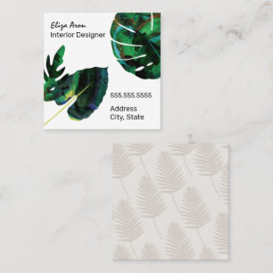Tropical Island Green Monstera Leaves Square Business Card