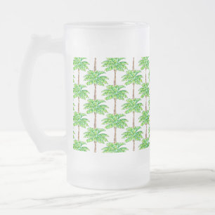 Tropical Island Green Palm Tree Frosted Glass Beer Mug