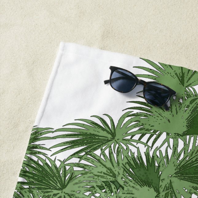 Tropical Island Green Palm Trees Beach Towel (In Situ)