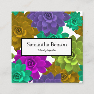 Tropical Island Green & White Square Square Business Card