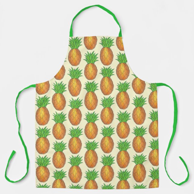 Tropical Island Hawaiian Pineapple Fruit Print Apron (Front)