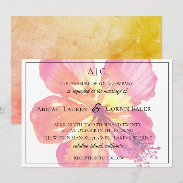 Tropical Island Hibiscus Wedding Invitation (Front/Back)