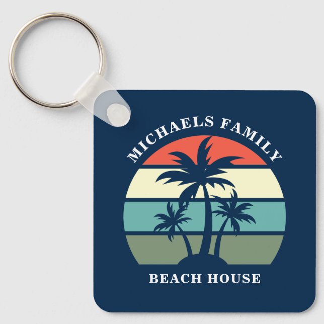Tropical Island Home Palm Tree Beach House Custom Key Ring (Front)