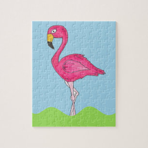 Tropical Island Hot Pink Flamingo Bird Animal Jigsaw Puzzle