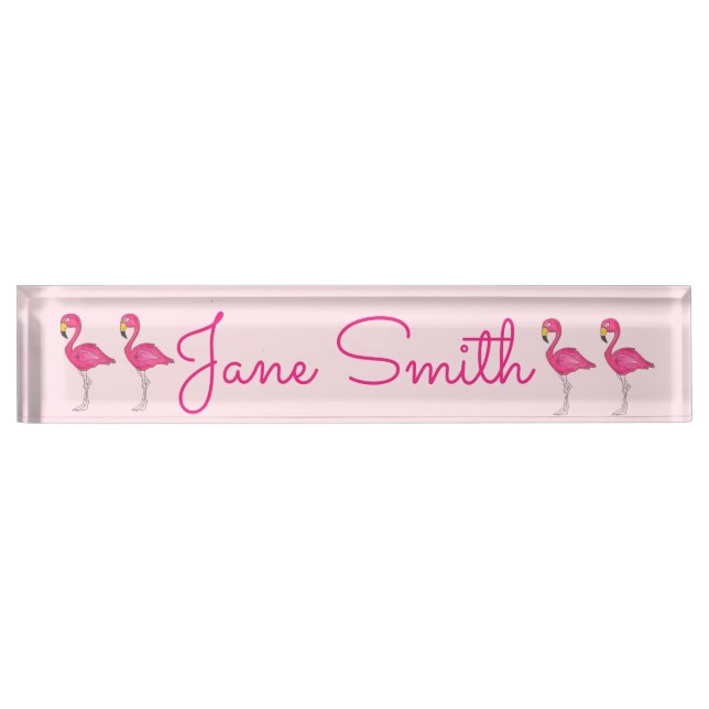Tropical Island Hot Pink Flamingo Bird Nameplate (Front)