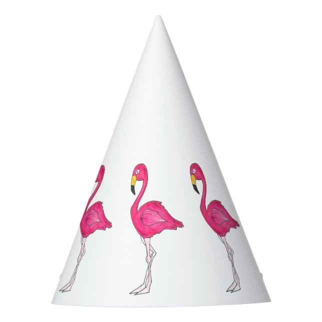 Tropical Island Hot Pink Flamingo Bird Print Party Party Hat (Front)